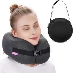 Travel Pillow Vac Compressed Memory Foam Neck Pillow Airplane,Comfortable,Neck Support,Machine Washable,Airplanes Travel Essentials Accessories for Office,Flight,Cars Breaks Sleeping(Black)…