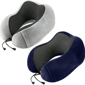 Travel Pillow for Airplane-2 Pack Memory Foam Neck Pillows, Soft & Support Travel Essentials for Travelling, Sleeping Rest, Car, Train and Home Use(Grey&Blue)