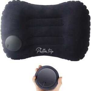 Ultralight Inflatable Travel Pillow Press to Inflate Compressible Ergonomic Neck and Lumbar Support While Camping Driving Sleeping Dark Blue