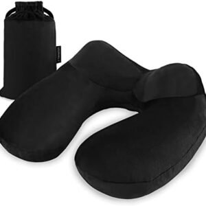 urophylla Inflatable Travel Pillow, Soft Velvet Inflatable Neck Pillow for Traveling, Airplanes, Car with Compact Bag, Breathable Washable Cover, Suit for Adults Sleeping - Black (Black)