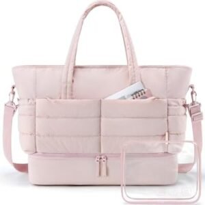 BAGSMART Travel Duffel Bag, Gym Bag for Women with Shoe Compartment, Large Weekender Bags for Women, Workout Overnight Carry on Duffle Bag for Travel, Pink