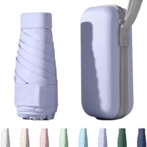 Mini Umbrella for Travel, Small Umbrella for Purse with Case for Sun and Rain, Sun Umbrella with UV Protection, Lightweight & Compact Umbrella for Women Men Kids(Purple)