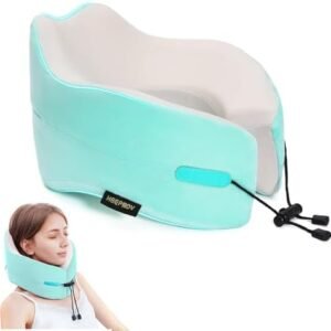 KEEPMOV Travel Neck Pillow - Travel Pillows for Airplanes, 100% Pure Memory Foam Neck Pillow for Flight Headrest Sleep (Lake Green)