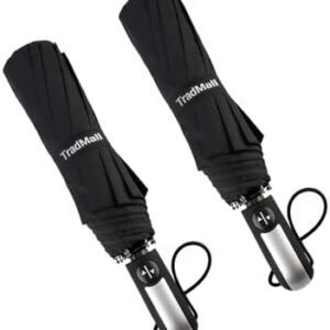 TradMall 2 Pack Travel Umbrella Windproof 46/56 Inches Large Canopy Reinforced Fiberglass Ribs Auto Open & Close