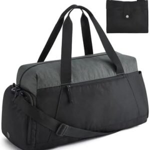 BAGSMART Gym Bags for Men Women, Foldable Travel Duffle Bag, Lightweight Weekender Duffel Bag With Shoe Compartment, Water Resistant Workout Duffle Sports Bag for Travel Yoga, Black