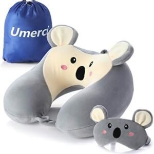 Memory Foam Animal Travel Pillow, Comfortable Neck Pillow with Cute Eye Mask Lightweight Traveling Pillow for Airplane, Car, Train, Bus and Home Use (Koala)