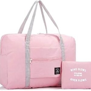 Foldable Travel Duffel Bag Tote Carry on Luggage Bag Spirit Airlines Personal item Sports Gym Bag Water Resistant Weekender Overnight Bags for Women and Men (Pink)
