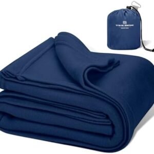 Travel Blanket Airplane Compact with Bag, Plane Blanket Throw Lightweight Fleece Fall Blankets and Throws for Traveling Car Long Flight Sofa, 50 x 60 Inches Navy Blue