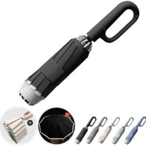 Ring Buckle Umbrella, Reflective Safety Strip, Sturdy Windproof, Reverse Automatic Umbrella, Ring Buckle Fully Automatic Umbrella, Travel Portable, Compact Folding Travel Umbrella (Black)