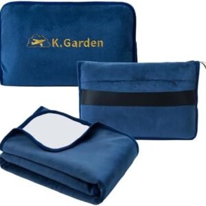 K.Garden Travel Cooling Blanket and Pillow- Soft 2 in 1 Airplane Compact Flight Essentials Car Pillow Travelers Gifts Accessories Compact Pack Blanket for Any Travel with Luggage Backpack Strap,Blue