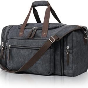 Canvas Expandable Duffle Bag for Men Traveling, Luggage Travel Bag Weekender Overnight Bag,Mens Gym Carry on Duffel Bags(Dark Grey)
