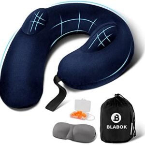 Neck Pillow for Travel, Inflatable Travel Neck Pillows for Airplanes, Travel Pillow for Sleeping Airplane-Avoid Neck&Shoulder Pain,Support Head and Neck, for Airplane,Train,Office,Home (Blue)