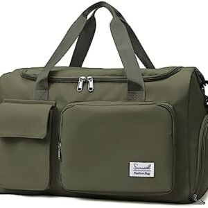 Travel Duffel Bag with Shoes Compartment Sports Gym Bag with Dry Wet Separated Pocket for Men and Women, Overnight Bag Weekender Bag Training Handbag Yoga Bag - Olive Green