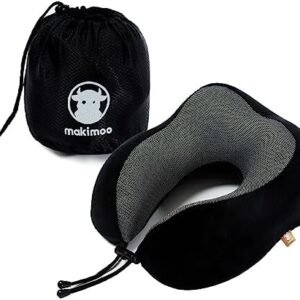 Memory Foam Travel Pillow, Neck Pillow with 360-Degree Head Support, Comfortable and Lightweight, Ideal for Sleeping on Airplane, Car, Train, Bus and Home Use, Comes with Storage Bag (Black)