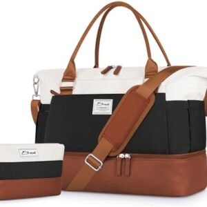 ETRONIK Weekender Bags for Women, Personal Item Travel Bag with Shoe Compartment, Carry On Overnight Bag with Toiletry Bag, Gym Bag with Wet Pocket,Duffel Bag for Travel, Sports, Hospital Brown&Khaki