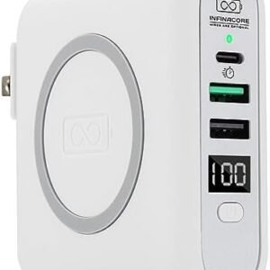 InfinaCore P3 Pandora Portable Power Bank for iPhone & Android - 3-in-1 FastCharge Wireless Charger with FastCharge - for USB C Cable & USB 2.0 Cables - Travel Essentials - Polar White