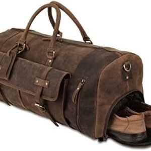 Leather Duffel Bag 28 inch Large Travel Bag Gym Sports Overnight Weekender Bag by Komal's Passion Leather (Distressed Tan Shoe Pocket)