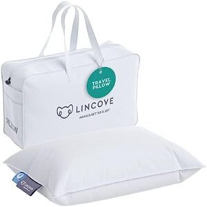 Lincove Canadian Down Feather Travel Pillow - Luxury Pillows to Support Head, Neck, While Sleeping on Airplanes, Cars, Hotels & Home - Comfortable Vacation Sleeping Essential, 13"x18"