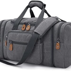 Gonex Canvas Duffle Bag for Travel, 60L Duffel Overnight Weekend Bag (Gray)