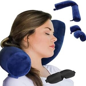 Twist Memory Foam Travel Pillow Neck,Chin,Shoulder,Lumbar and Leg Support for Adult Airplane Traveling,Bus,Train and Office (Blue)