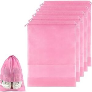 Shoe Bags for Travel, 5 Pcs Pink Travel Shoe Bags for Packing, Non-Woven Drawstring Travel Shoe Storage Bag with Clear Window, Travel Shoe Bags for Packing for Men Women(15.7" x 11.8" )