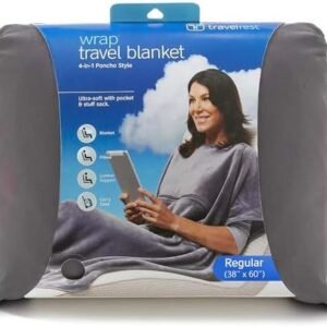 TRAVELREST 4-in-1 Travel Blanket - Pillow Blanket for Airplanes, Compact Travel Blanket, Built in Carry Case, Ultra Plush and Soft for Long Travels, Wearable Blanket, Zippered Pocket - Grey