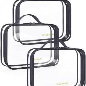 BAGSMART Clear Toiletry Bag, TSA Approved Travel Toiletry Bag Carry On Travel Accessories Bag Airport Airline Quart Size Bags water-resistant Makeup Bag for Women