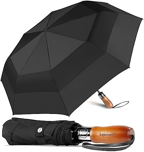 Lejorain Large Folding Golf Umbrella - Compact Mens Umbrellas Travel Rain and Windproof 54inch Collapsible Automatic Open Close Umbrella 210T Teflon Vented Double Canopy