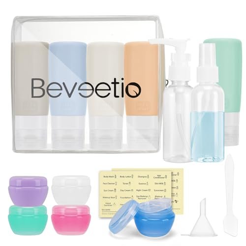 Beveetio Travel Bottles TSA Approved 15 Pack,2.9oz Silicone Refillable Size Containers, BPA Free Travel Tubes Toiletries for Cosmetic Shampoo Cream Conditioner Lotion Soap(2.9 OZ Multicolor)