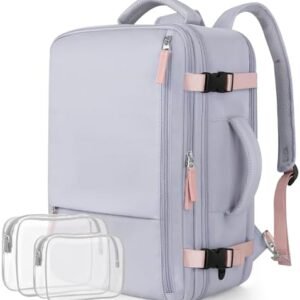 Reliable Travel Backpack Men Women, Carry On Backpack Personal Item Size, Waterproof College Backpack, Business Work Hiking Casual Bag, Fits 17.3" Laptop, Purple&Grey