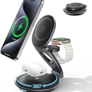 EXW Travel Charging Station for Magsafe Charger,Wireless Charging Station for Apple Multiple Devices,Magnetic Foldable Charger for iPhone 16-12 Series for Apple Watch & AirPods(30W Charger Included)