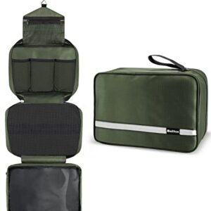Maliton Travel Toiletry Bag for Men, Hanging Toiletry Bag with 4 Compartments, Portable Waterproof Compact Travel Bathroom Organizer, Ideal for Travel Daily Life (Olive Green)
