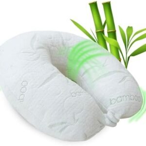 Sacred Thread White Rayon Derived from Bamboo Neck Pillow, Travel Pillows for Airplanes, Best Rated Travel Pillows with Cooling Memory Foam, Neck Pillows for Sleeping Travel, Airplane Headrest Pillow