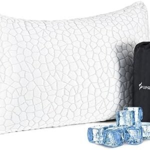 SUPA MODERN Cooling Bed Pillows for Sleeping 1 Pack Shredded Memory Foam Pillows Adjustable Cool Pillow for Side Back Stomach Sleepers Luxury Gel Pillows Camping Pillow with Washable Removable Cover