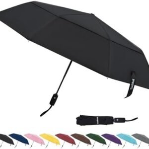 TradMall Travel Umbrella, 42/45 Inches Double Vented Canopy Windproof Automatic Strong Compact Folding Umbrellas for Rain Women and Men