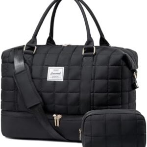 LOVEVOOK Large Duffle Bag for Travel, Puffer Weekender Bags for Women Travel Tote, Carry on Duffel Bag for Airplanes, 18 Inch Personal Item Bag Gym Bag Women, Black