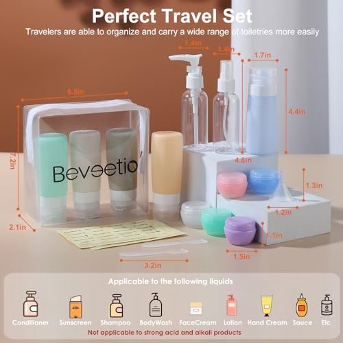 Beveetio Travel Bottles TSA Approved 15 Pack,2.9oz Silicone Refillable Size Containers, BPA Free Travel Tubes Toiletries for Cosmetic Shampoo Cream Conditioner Lotion Soap(2.9 OZ Multicolor) - Image 7