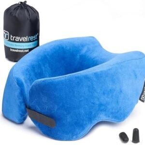 TRAVELREST Nest Memory Foam Travel Pillow/Neck Pillow - Advanced Neck Support for Long Flights - Patented Design for Optimal Relaxation - Long Travel - Unmatched Sleep - Machine Washable - Blue