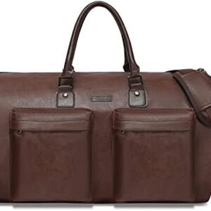 Modoker Convertible Leather Garment Bag, Carry on Garment Bags for Travel Waterproof Garment Duffel Bag Gifts for Men Women Business - 2 in 1 Hanging Suitcase Suit Travel Bags in Brown