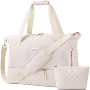 ETRONIK Travel Bag,Weekender Bags for Women,Personal Item Travel Bag with Wet Pocket,Duffel Bag for Travel with Shoes Compartment,37L Hospital Bag for Labor and Delivery (Beige)