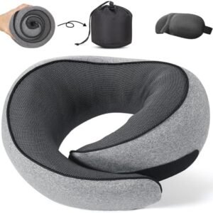 NOCRLG Travel Pillow, Travel Neck Pillow for Airplanes Car, 100% Pure Memory Foam Travel Pillow, Sleeping Essentials for Long Flight 360° Head Support Degree Comfort and Breathability Grey