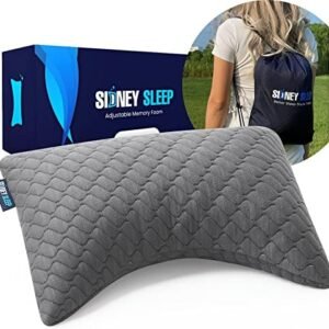 Sidney Sleep Mini Travel Size Neck Pillow - Knee Pillow - Back Lumbar Support - Curved Mini Bed Pillow - 14 x 19 Inches - Adjustable Loft - Washable - Drawstring Backpack Included