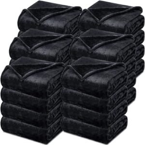 Toulite 24 Pcs Bulk Flannel Fleece Blankets for Homeless Donations Cozy Fleece Throw Blankets Winter Fleece Blanket Bulk for Donations Bed Couch Sofa Home Camping Wedding Gifts(Black,50 x 60 Inch)