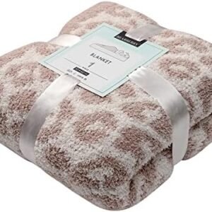 bearberry Fuzzy Leopard Knitted Throw Blanket Soft Cozy Warm Microfiber Blanket for Couch Sofa Bed Travel (Stone/Cream, 50"x60")