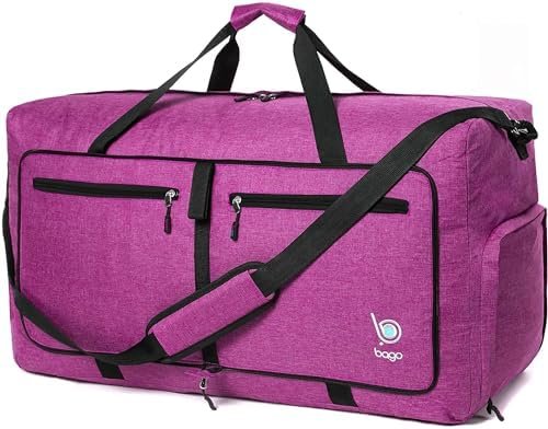Bago Duffel Bags for Traveling - 60L Spacious Duffle Bag for Travel with Shoe Compartment | Durable, Foldable & Lightweight | Explore the World in Style & Convenience (SnowPurple)