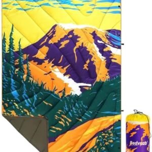 Camping Blanket, Puffy Waterproof Travel Blanket, Warm Cozy Picnic Blanket, for Outdoors, Travel, and Mountain.(Mountain, 78" x 56")
