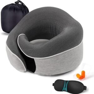 Travel Neck Pillow Chin Support Pillow Adjustable 100% Pure Memory Foam Pillow for Home, Airplanes & Car, New Ergonomic Design Soft Best Full Neck Surround Pillow Sleep (Grey)