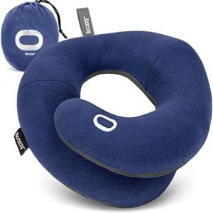 BCOZZY Neck Pillow for Travel Provides Double Support to The Head, Neck, and Chin in Any Sleeping Position on Flights, Car, and at Home, Comfortable Airplane Travel Pillow, Large, Navy